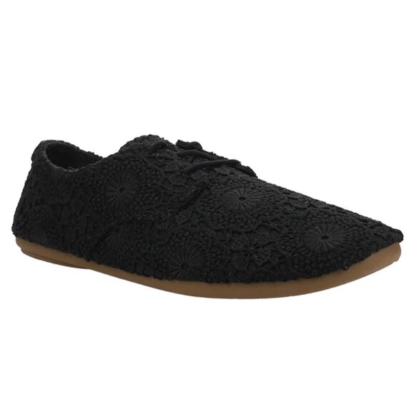 Sanuk NEW Women's Black Bianca Crochet Lace Up Oxford Flats NIB - Picture 1 of 14